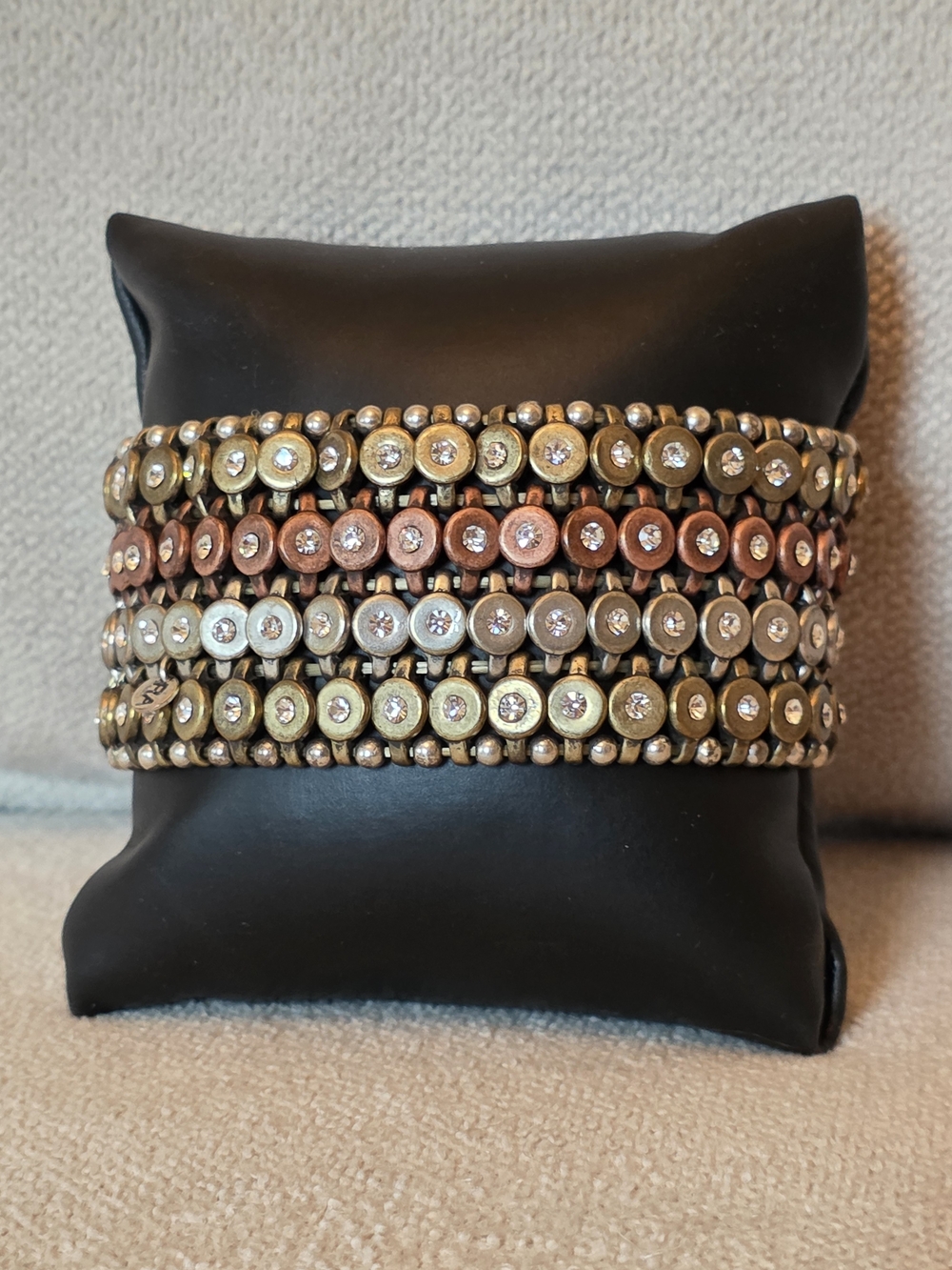 Roxanne Assoulin RA Tricolor Mixed Metal Crystal Wide Stretch Bracelet